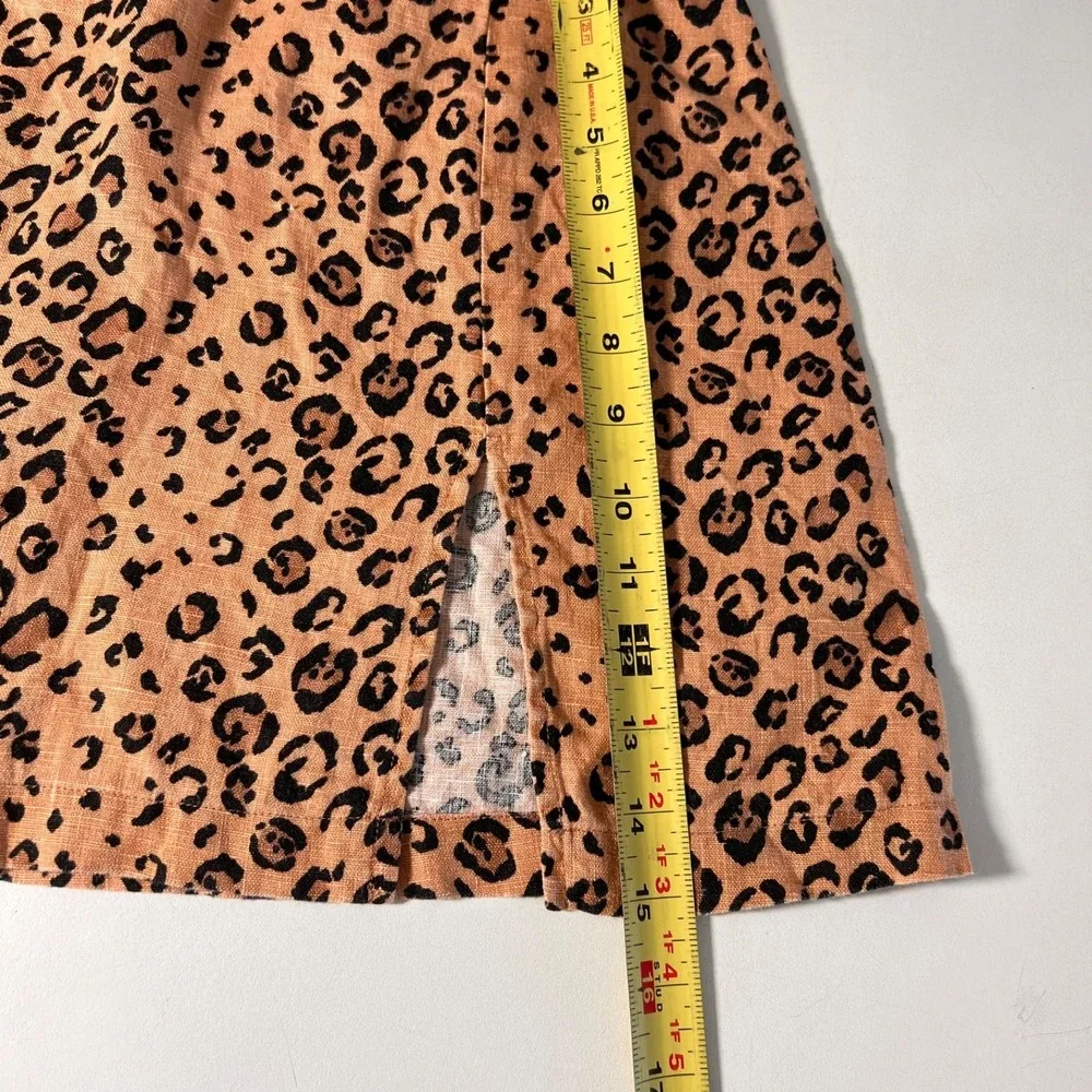 Reformation Cady Mini Skirt Small Tan Leopard Print Linen Slit A-Line Party Boho